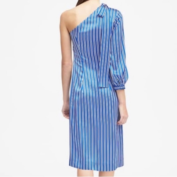 NWOT Banana Republic Blue Striped One Shoulder Midi Dress Size 2 - Picture 6 of 10